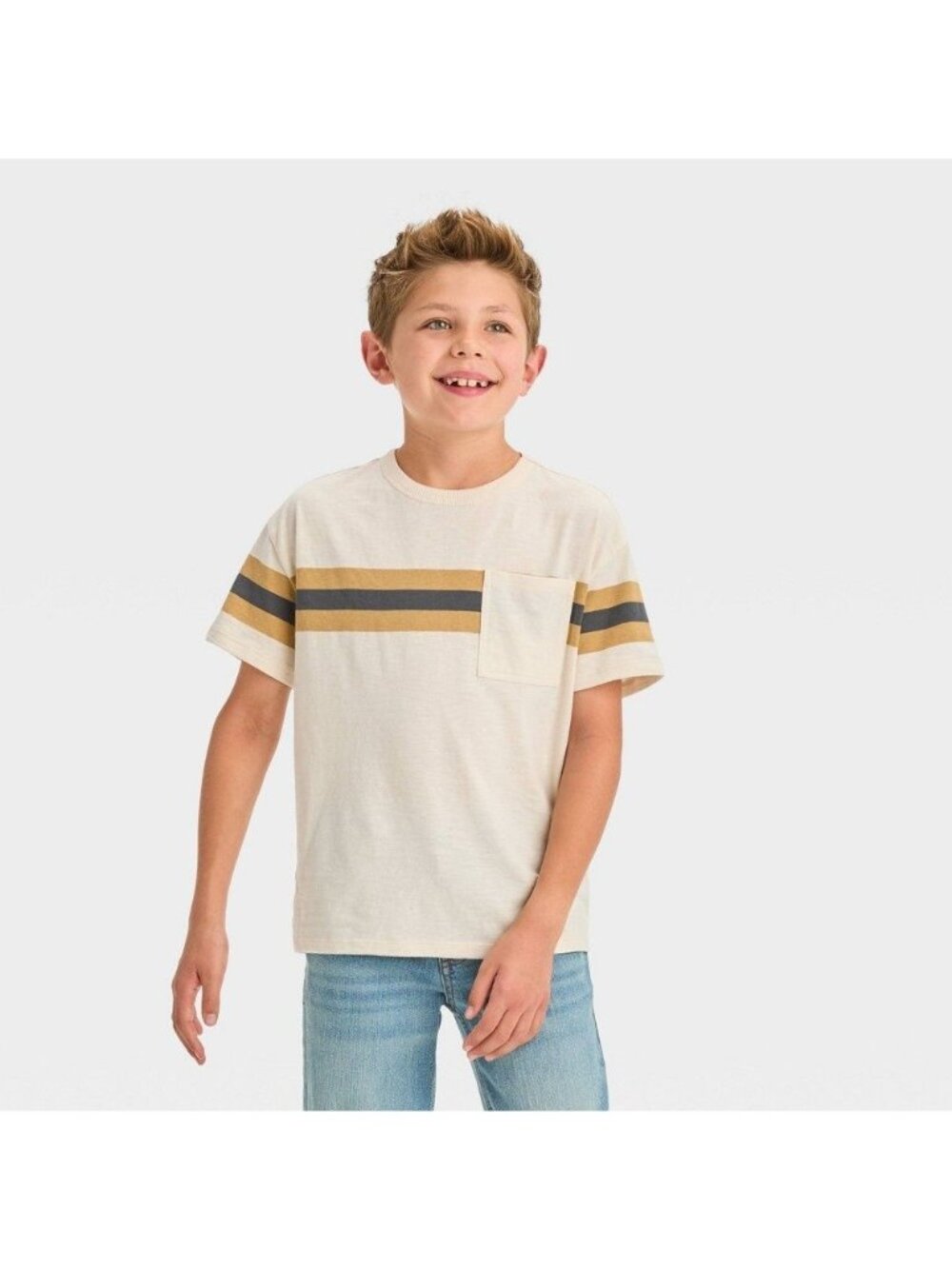NWT S (6/7) Boys' Short Sleeve Horizontal Chest Striped T-Shirt by Cat & Jack